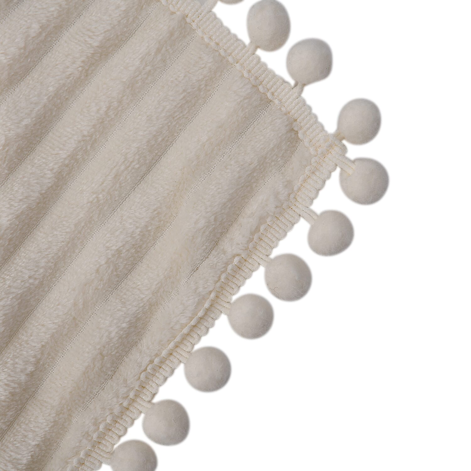 Season Launch Stripe Flannel Blanket with Pompom Border (Size 210x150 cm) - Cream
