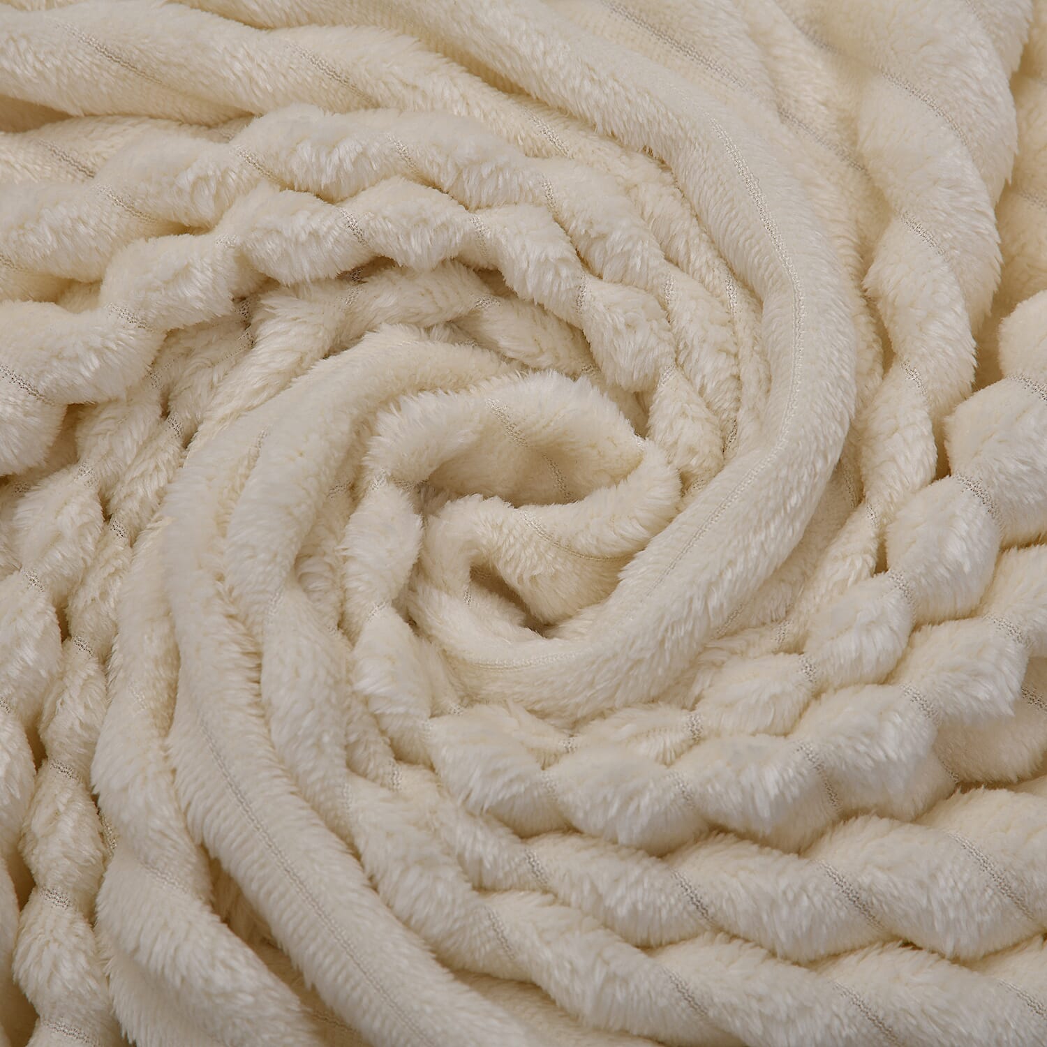 Season Launch Stripe Flannel Blanket with Pompom Border (Size 210x150 cm) - Cream