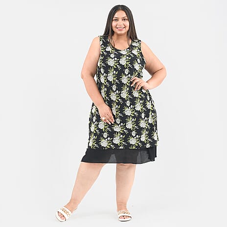 TAMSY Reversible Printed Dress (Size XXL,24-26) - Black