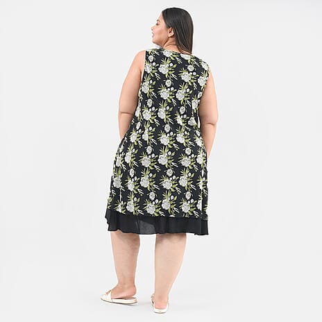 TAMSY Reversible Printed Dress (Size XXL,24-26) - Black