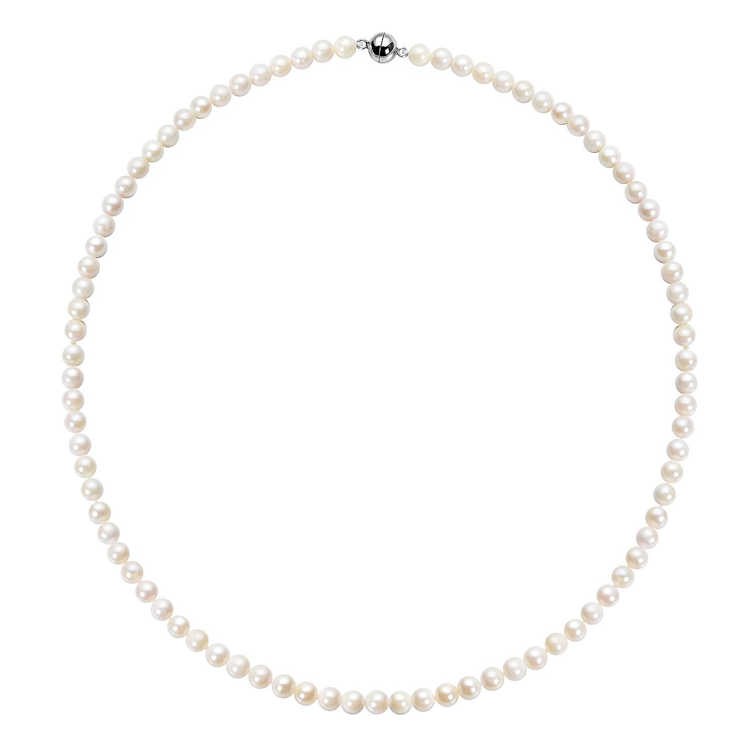 Japanese Akoya Pearl Beads Necklace (Size - 20) with Magnetic Lock in Rhodium Overlay Sterling Silver