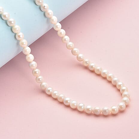 Japanese Akoya Pearl Beads Necklace (Size - 20) with Magnetic Lock in Rhodium Overlay Sterling Silver