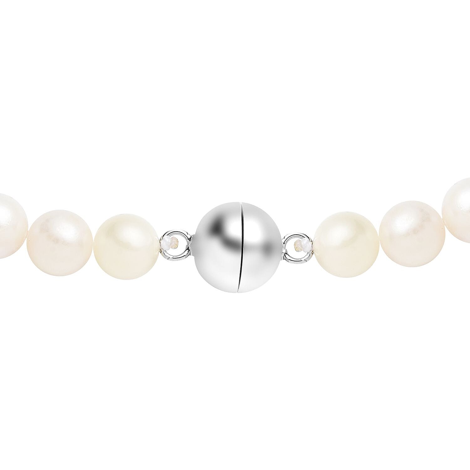Japanese Akoya Pearl Beads Necklace (Size - 20) with Magnetic Lock in Rhodium Overlay Sterling Silver