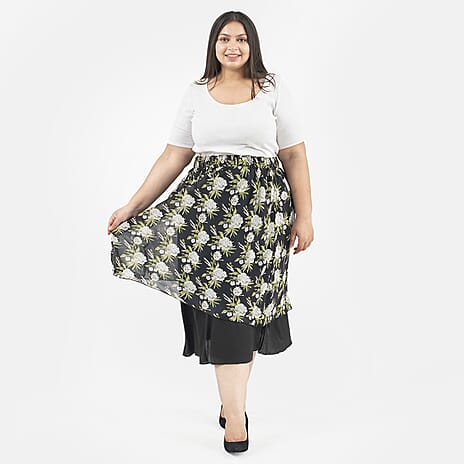 Tamsy Printed Reversible Skirt (Size S,8-10) - Black