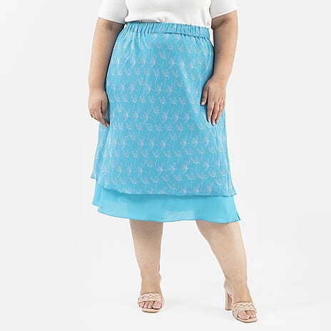 Tamsy Printed Reversible Skirt (Size S,8-10) - Turquoise