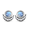 Rainbow Moonstone Stud Earrings with Natural Cambodian Zircon in Platinum Plated Sterling Silver 1.49 Ct.