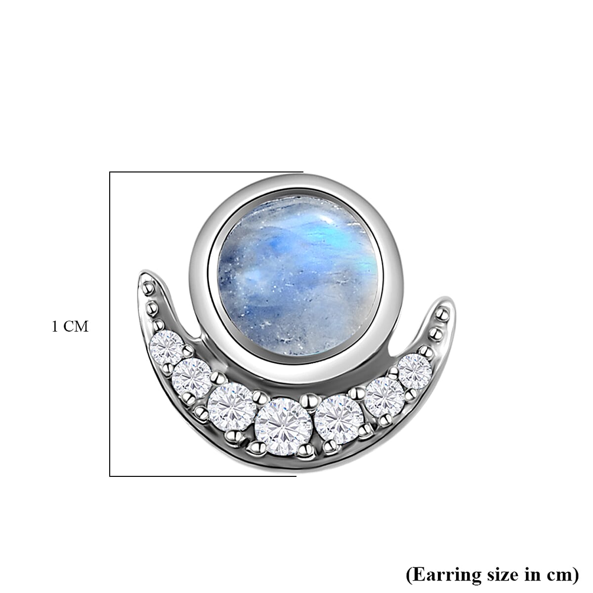 Rainbow Moonstone Stud Earrings with Natural Cambodian Zircon in Platinum Plated Sterling Silver 1.49 Ct.