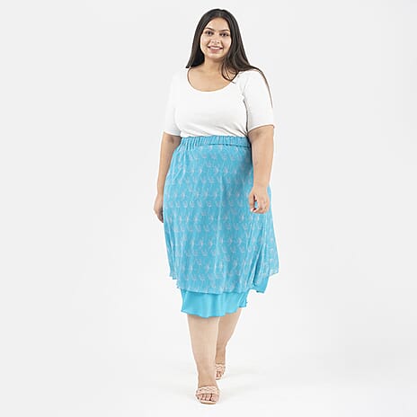Tamsy Printed Reversible Skirt (Size XL,20-22) - Turquoise