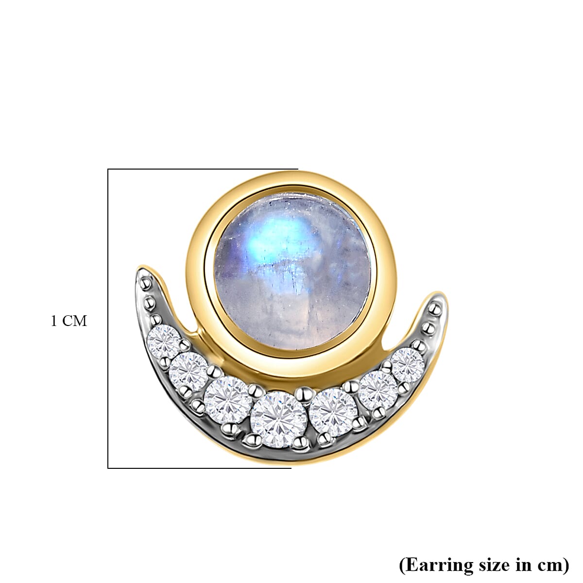 Rainbow Moonstone and Natural Zircon Stud Earrings (with Push Back) in 18K Yellow Gold Vermeil Plated Sterling Silver 1.49 Ct.