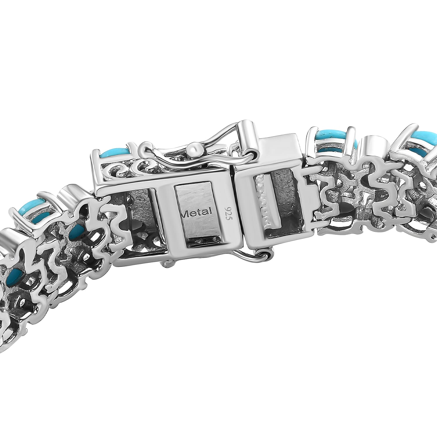 Arizona Sleeping Beauty Turquoise and Natural Cambodian Zircon Bracelet (Size - 7.5) in Platinum Overlay Sterling Silver 14.80 Ct, Silver Wt. 23.70 Gms