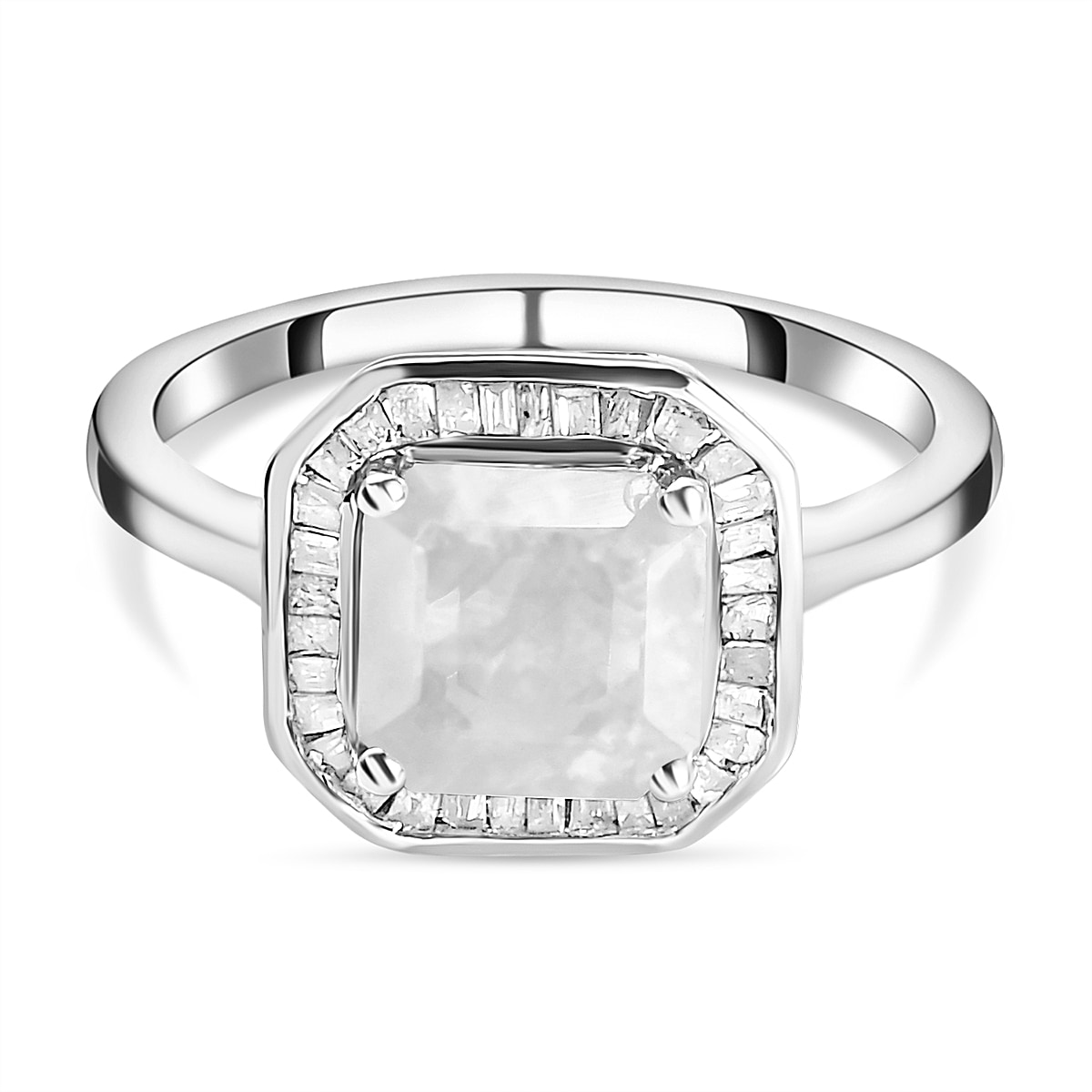 Ethiopian Welo Opal (Asscher Cut) and Diamond Ring in Platinum Overlay Sterling Silver 1.15 Ct.