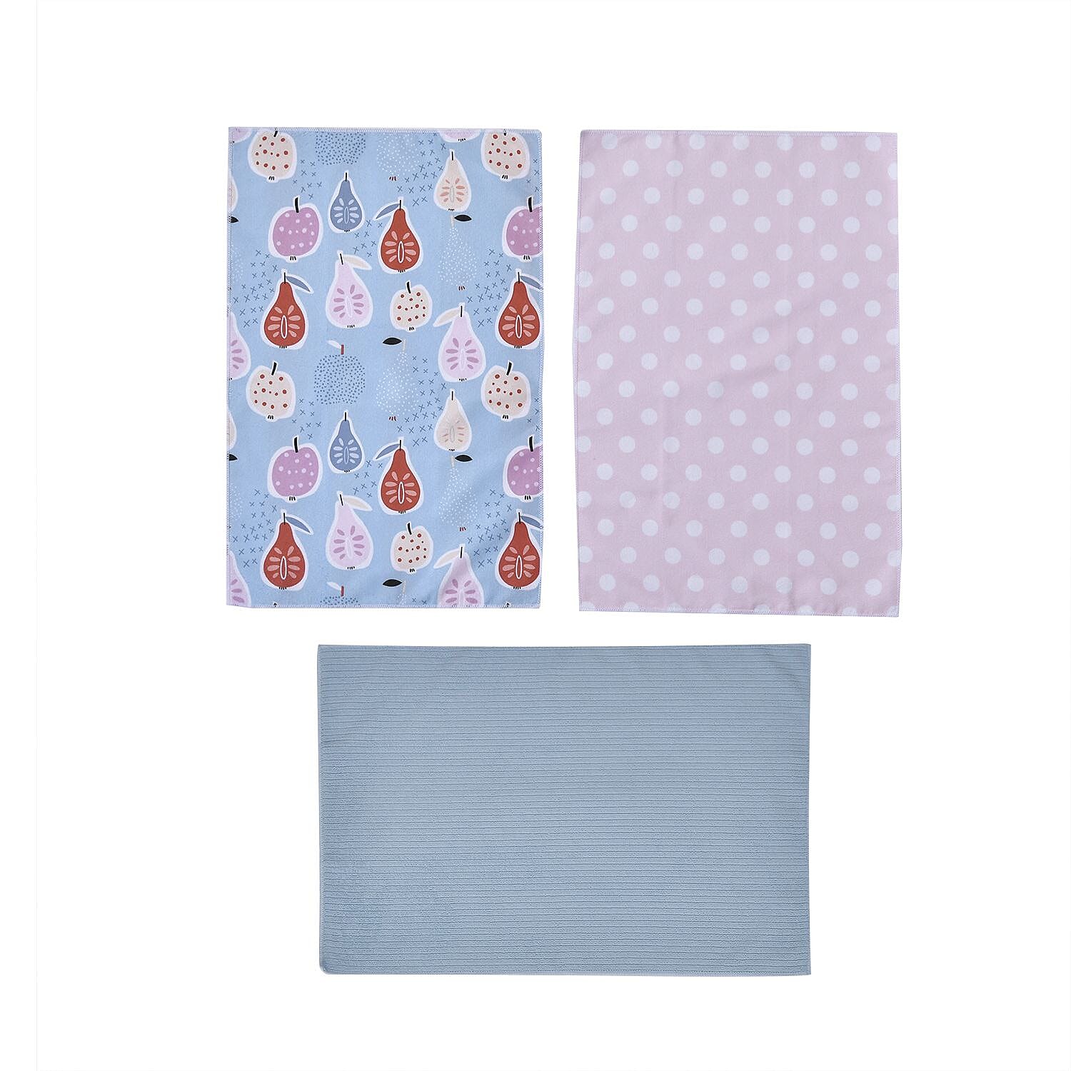 Set of 3 - Microfibre Fruit Pattern Kitchen Towels (Size 60x40 Cm) - Blue & Multi
