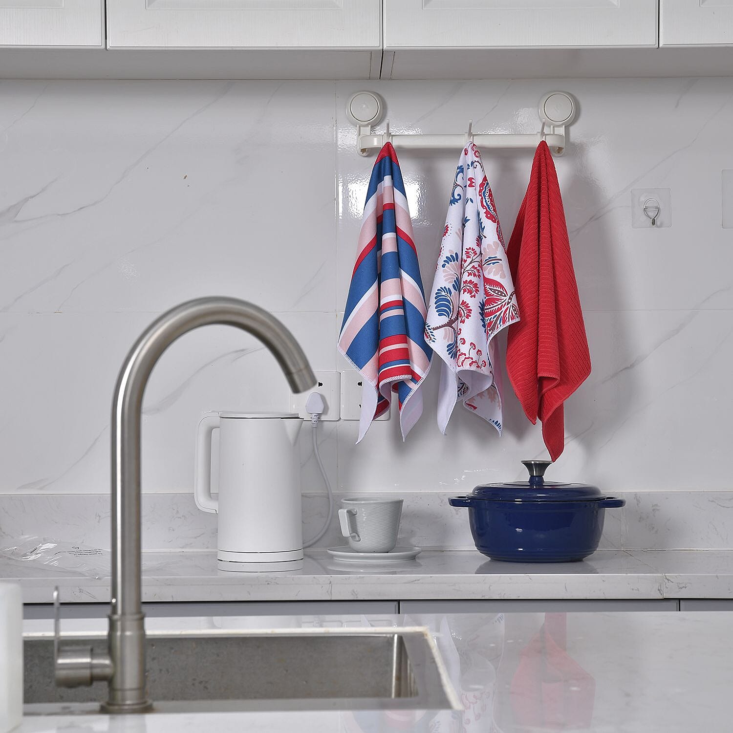 Set of 3 - Microfibre Whimsical Pattern Kitchen Towels (Size 60x40 cm) - Red & Multi