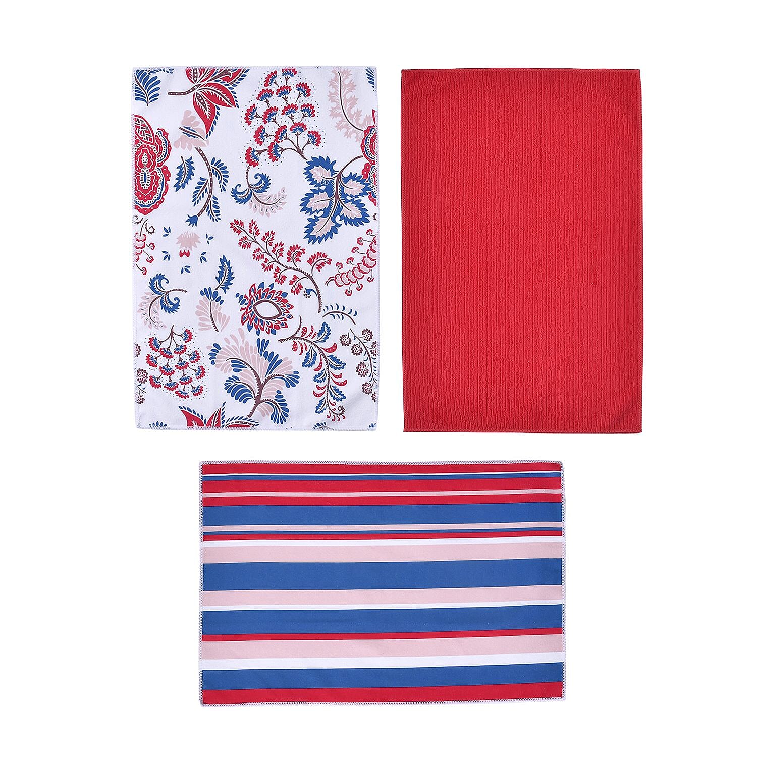 Set of 3 - Microfibre Whimsical Pattern Kitchen Towels (Size 60x40 cm) - Red & Multi