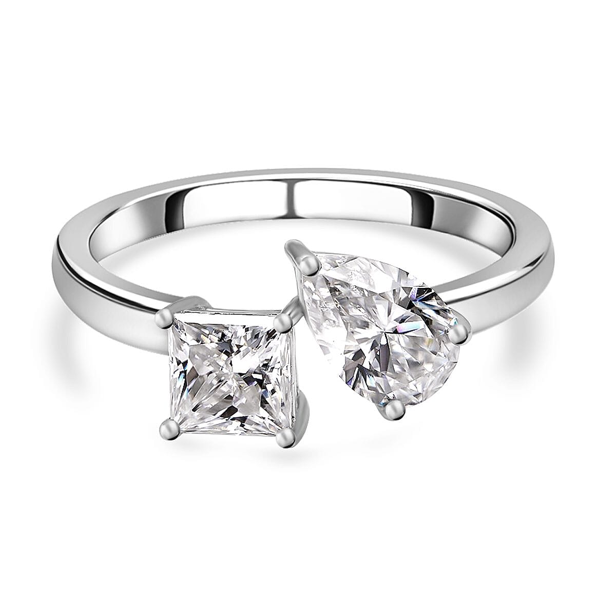 Moissanite Ring in Rhodium Overlay Sterling Silver 1.46 Ct.
