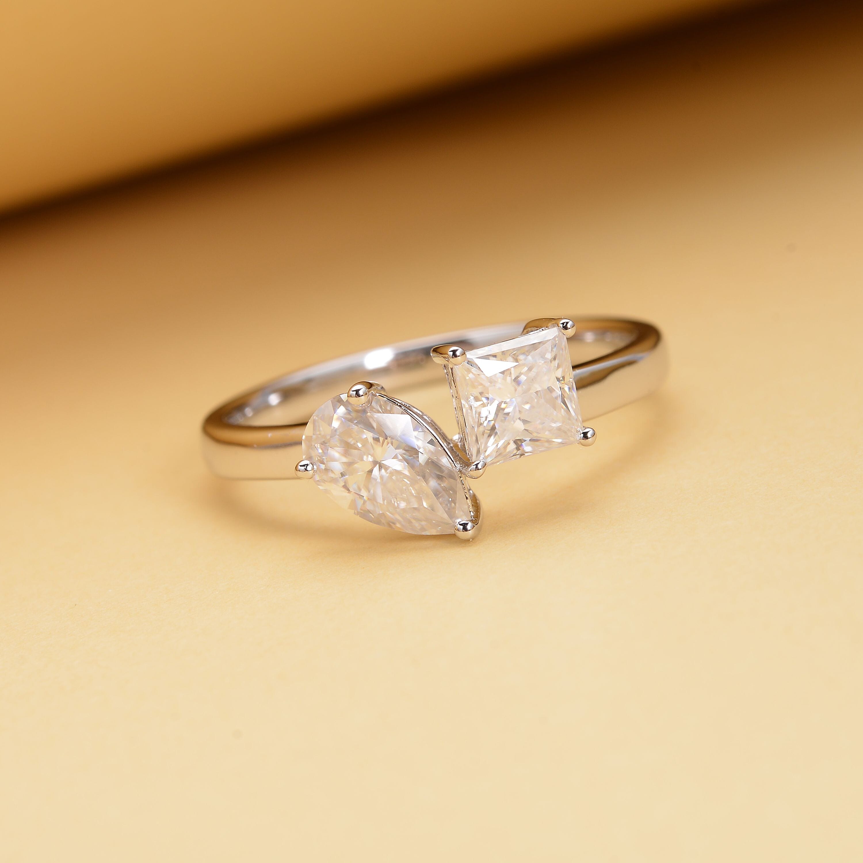 Moissanite Ring in Rhodium Overlay Sterling Silver 1.46 Ct.