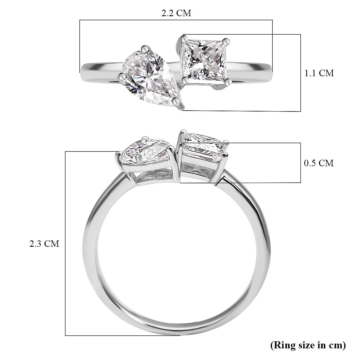 Moissanite Ring in Rhodium Overlay Sterling Silver 1.46 Ct.
