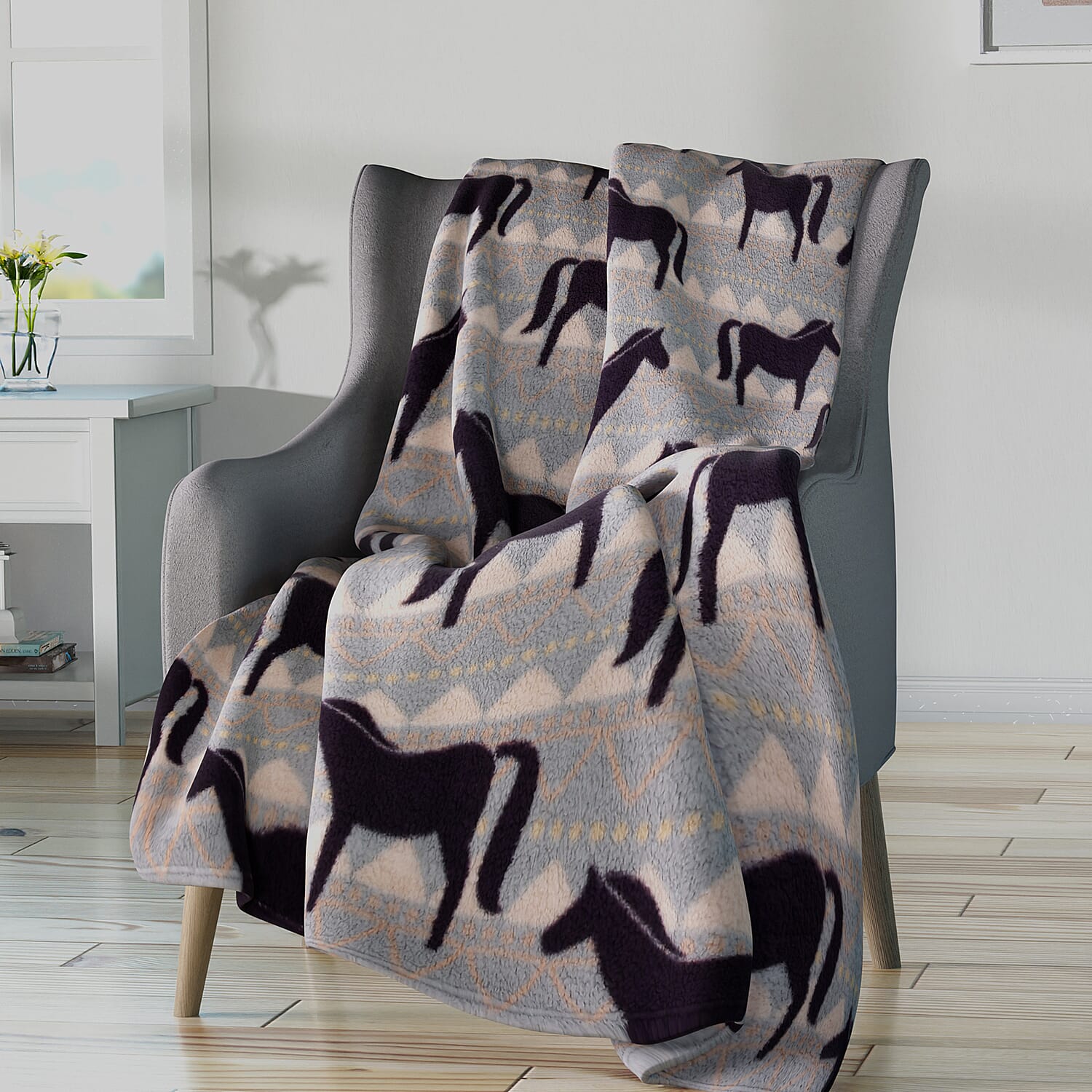  Polyester Horse Blanket (Size 200x1 cm) - Gray & Gray