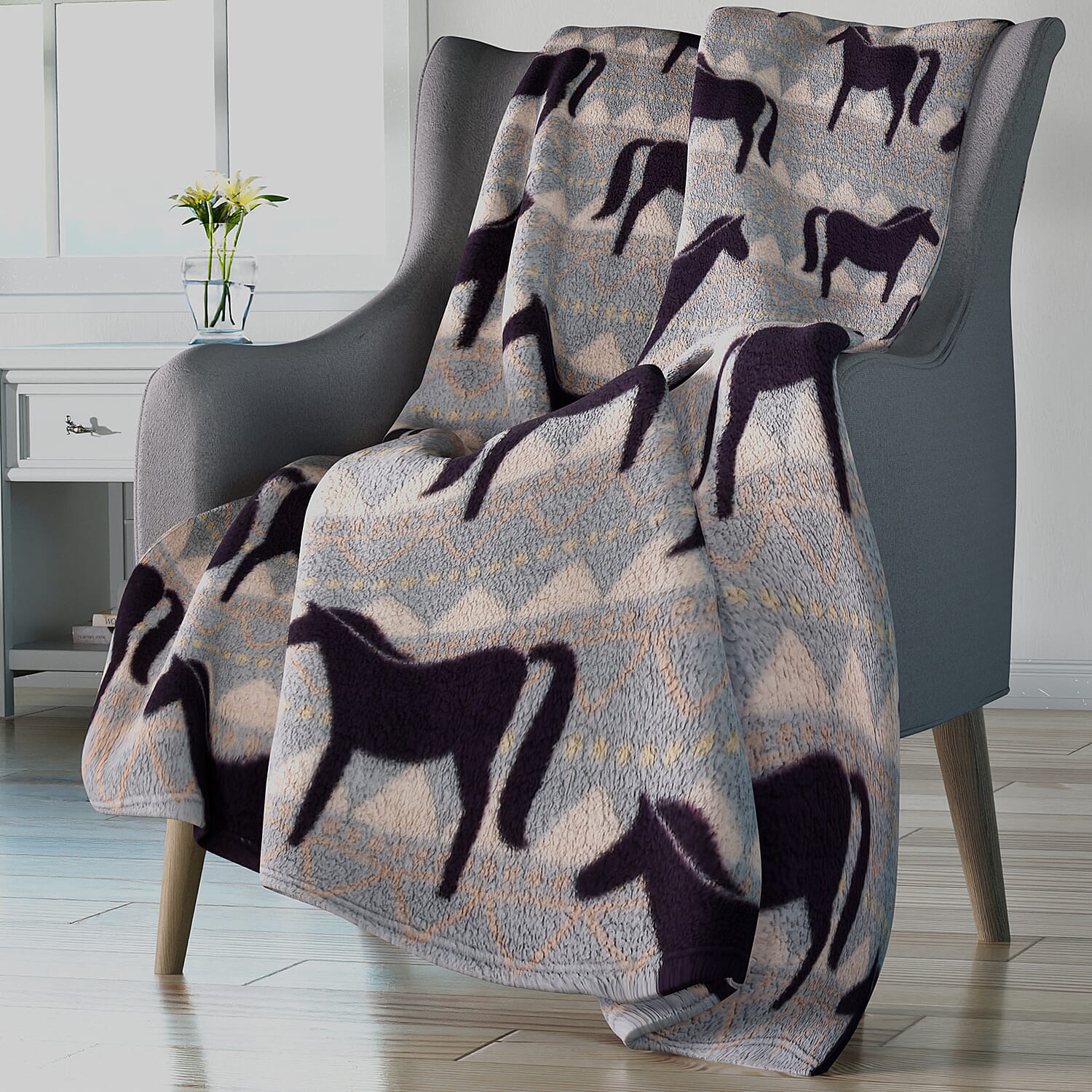  Polyester Horse Blanket (Size 200x1 cm) - Gray & Gray