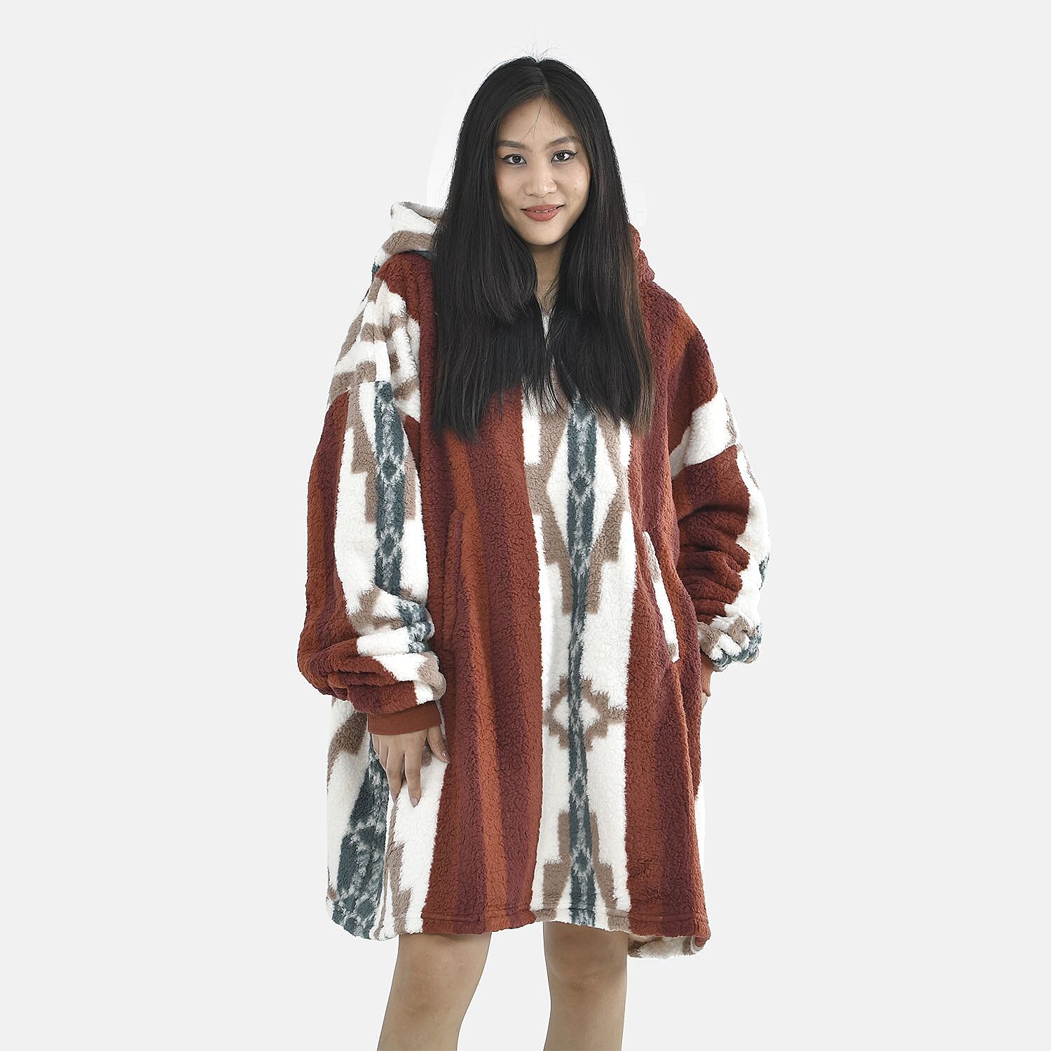 Luxurious Super Soft Sherpa Blanket Hoodie (Over Sized - 194x98Cm)- Burgundy