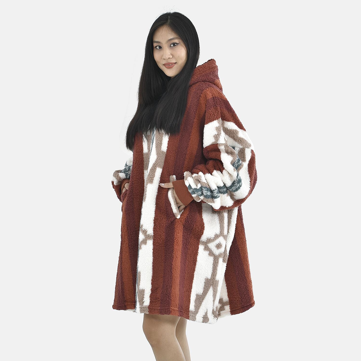 Luxurious Super Soft Sherpa Blanket Hoodie (Over Sized - 194x98Cm)- Burgundy