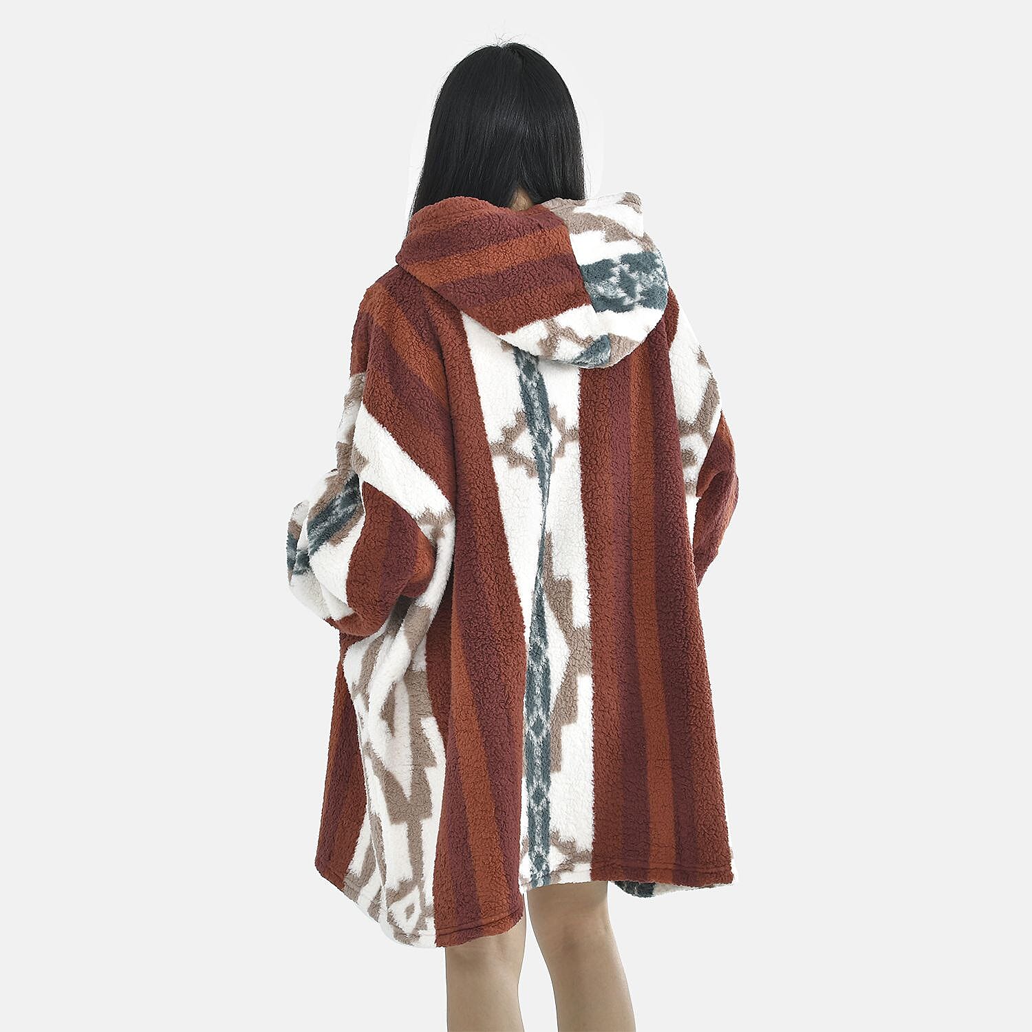 Luxurious Super Soft Sherpa Blanket Hoodie (Over Sized - 194x98Cm)- Burgundy