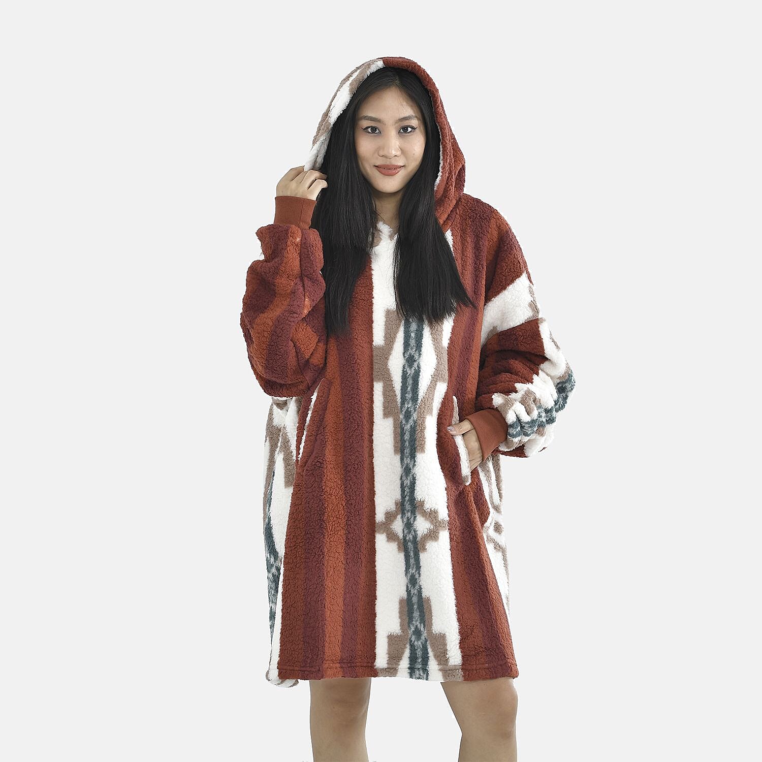Luxurious Super Soft Sherpa Blanket Hoodie (Over Sized - 194x98Cm)- Burgundy