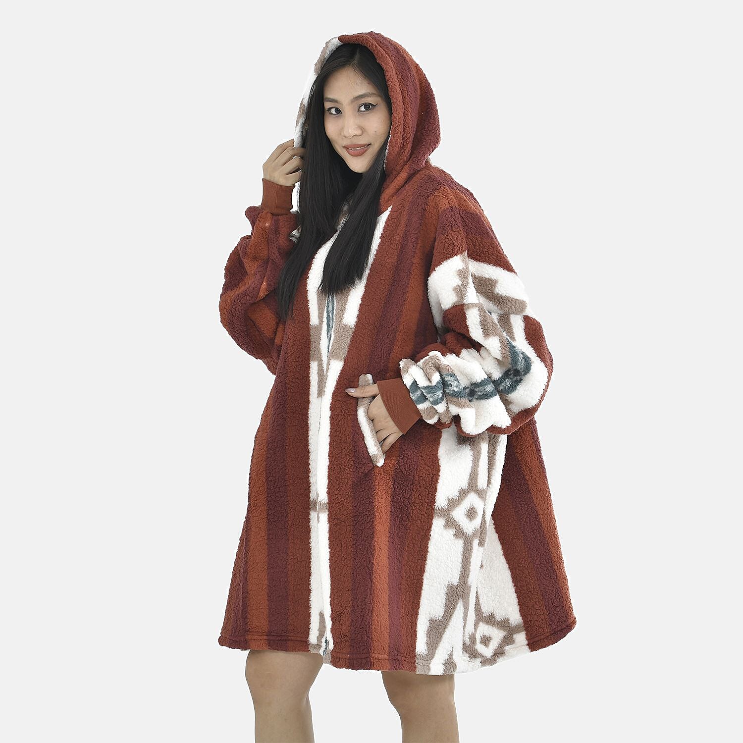 Luxurious Super Soft Sherpa Blanket Hoodie (Over Sized - 194x98Cm)- Burgundy