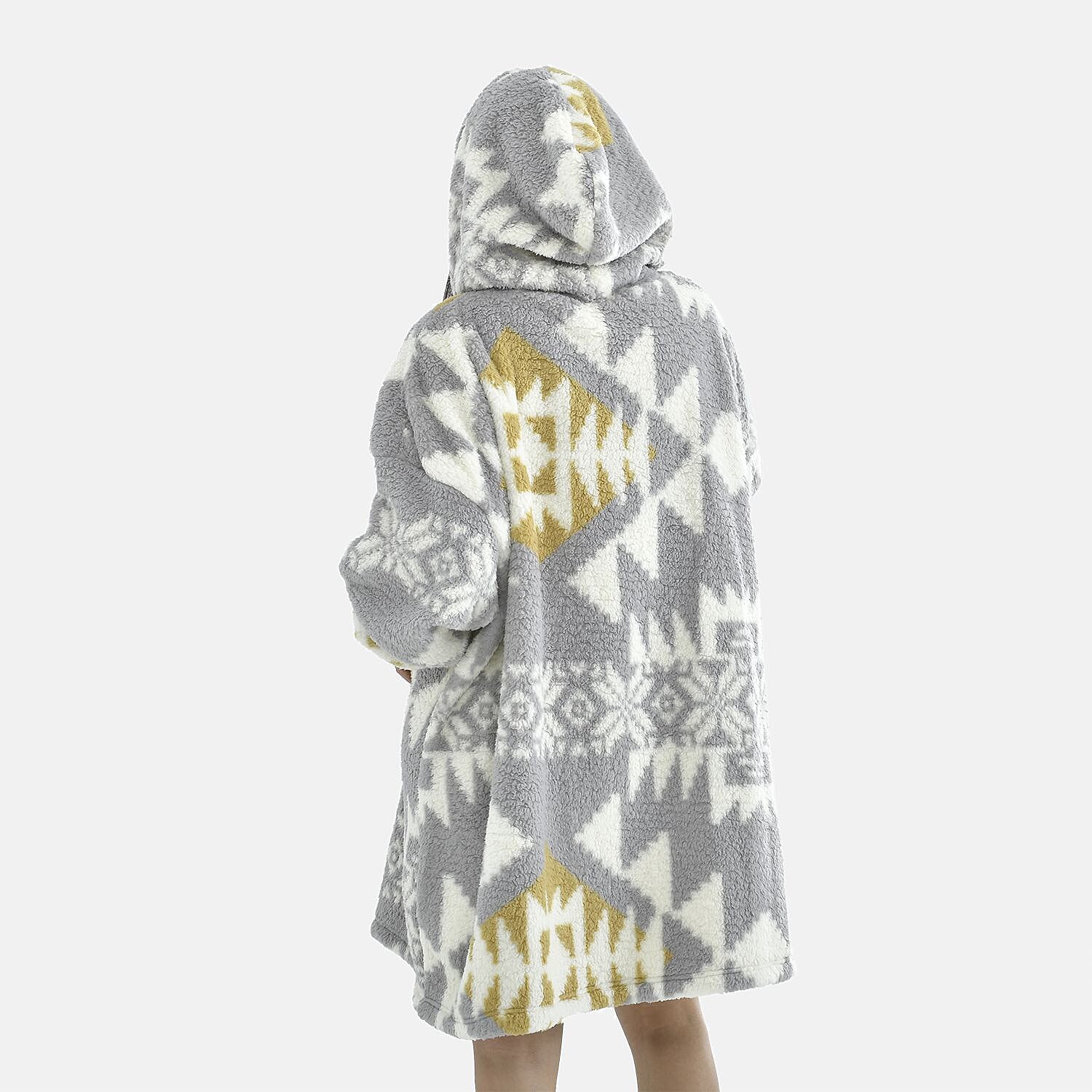 Luxurious Super Soft Sherpa Blanket Hoodie (Over Sized - 194x98Cm)- Grey