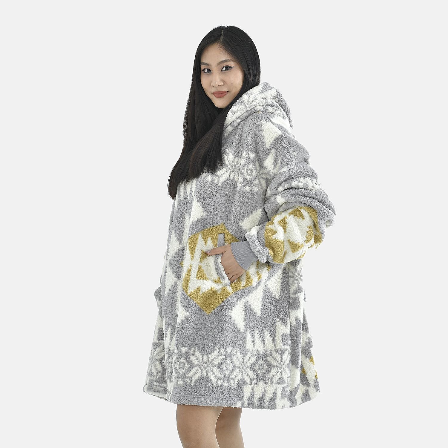 Luxurious Super Soft Sherpa Blanket Hoodie (Over Sized - 194x98Cm)- Grey