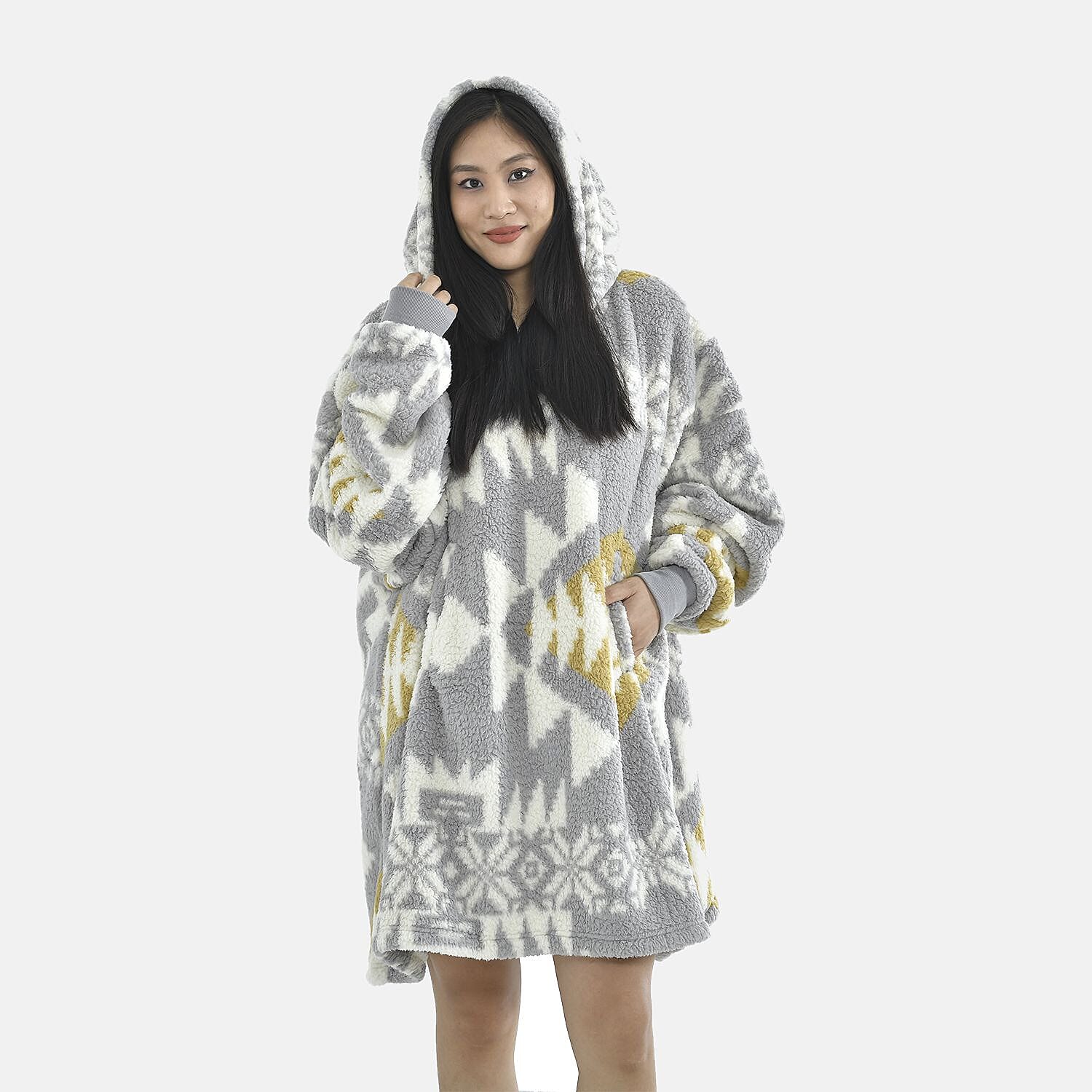 Luxurious Super Soft Sherpa Blanket Hoodie (Over Sized - 194x98Cm)- Grey