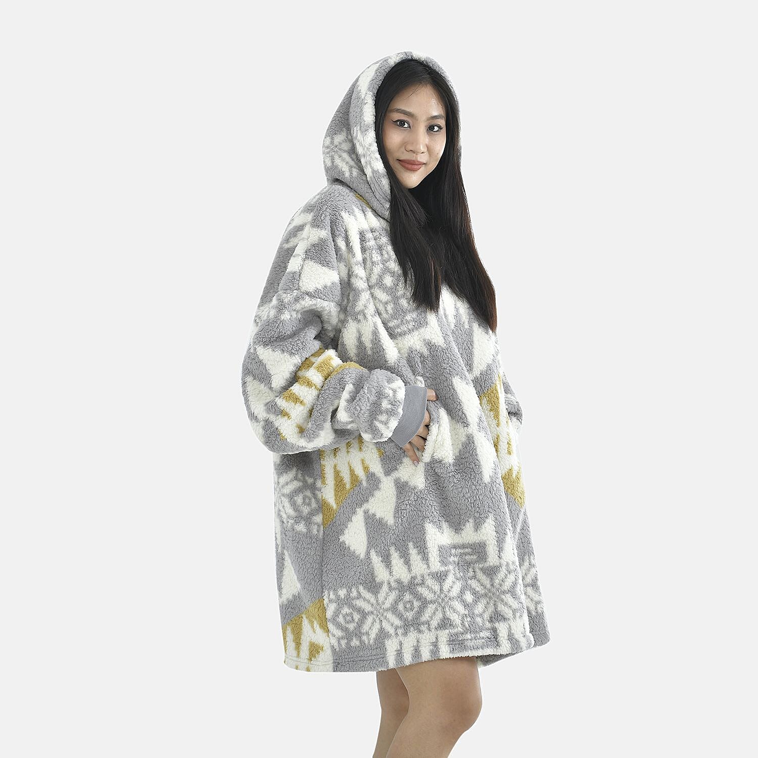 Luxurious Super Soft Sherpa Blanket Hoodie (Over Sized - 194x98Cm)- Grey