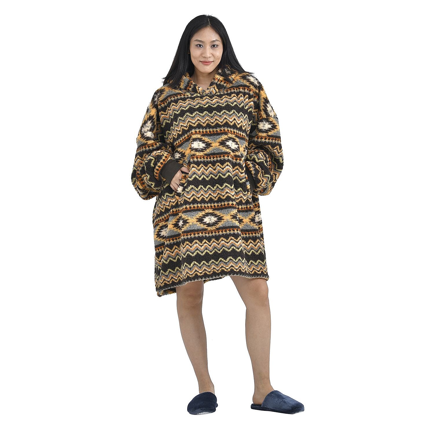 Luxurious Super Soft Sherpa Blanket Hoodie (Over Sized - 194x98Cm) - Brown