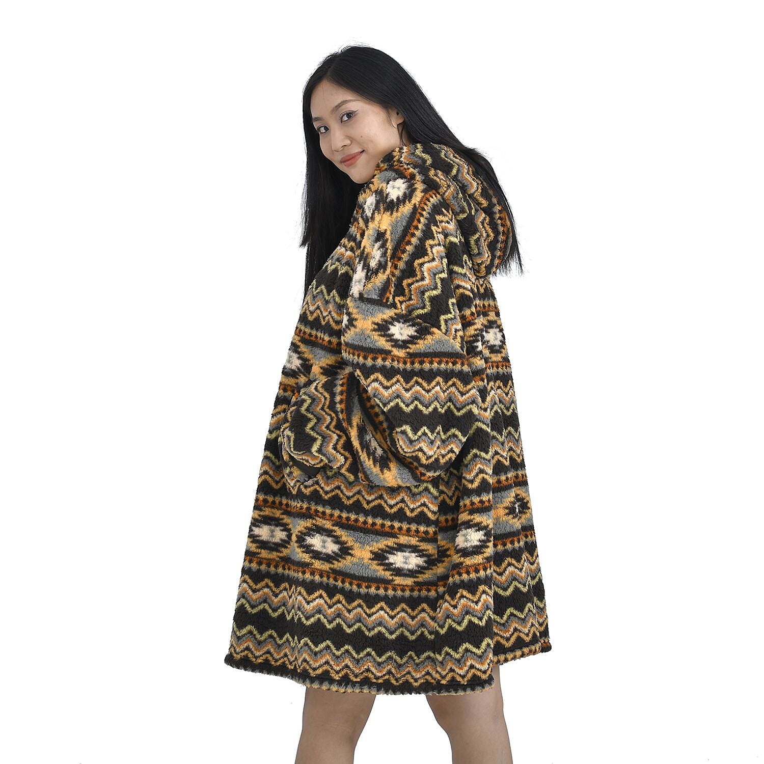Luxurious Super Soft Sherpa Blanket Hoodie (Over Sized - 194x98Cm) - Brown
