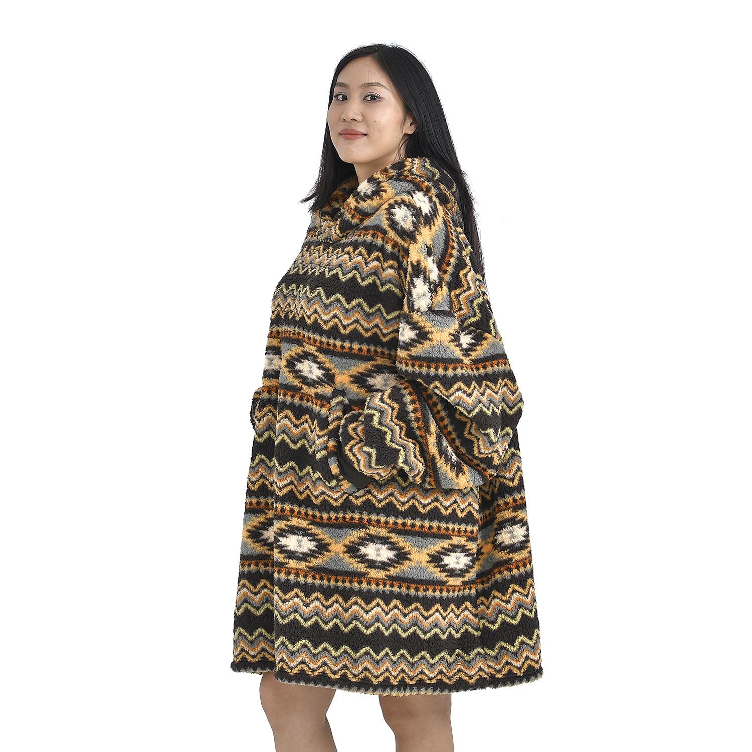 Luxurious Super Soft Sherpa Blanket Hoodie (Over Sized - 194x98Cm) - Brown