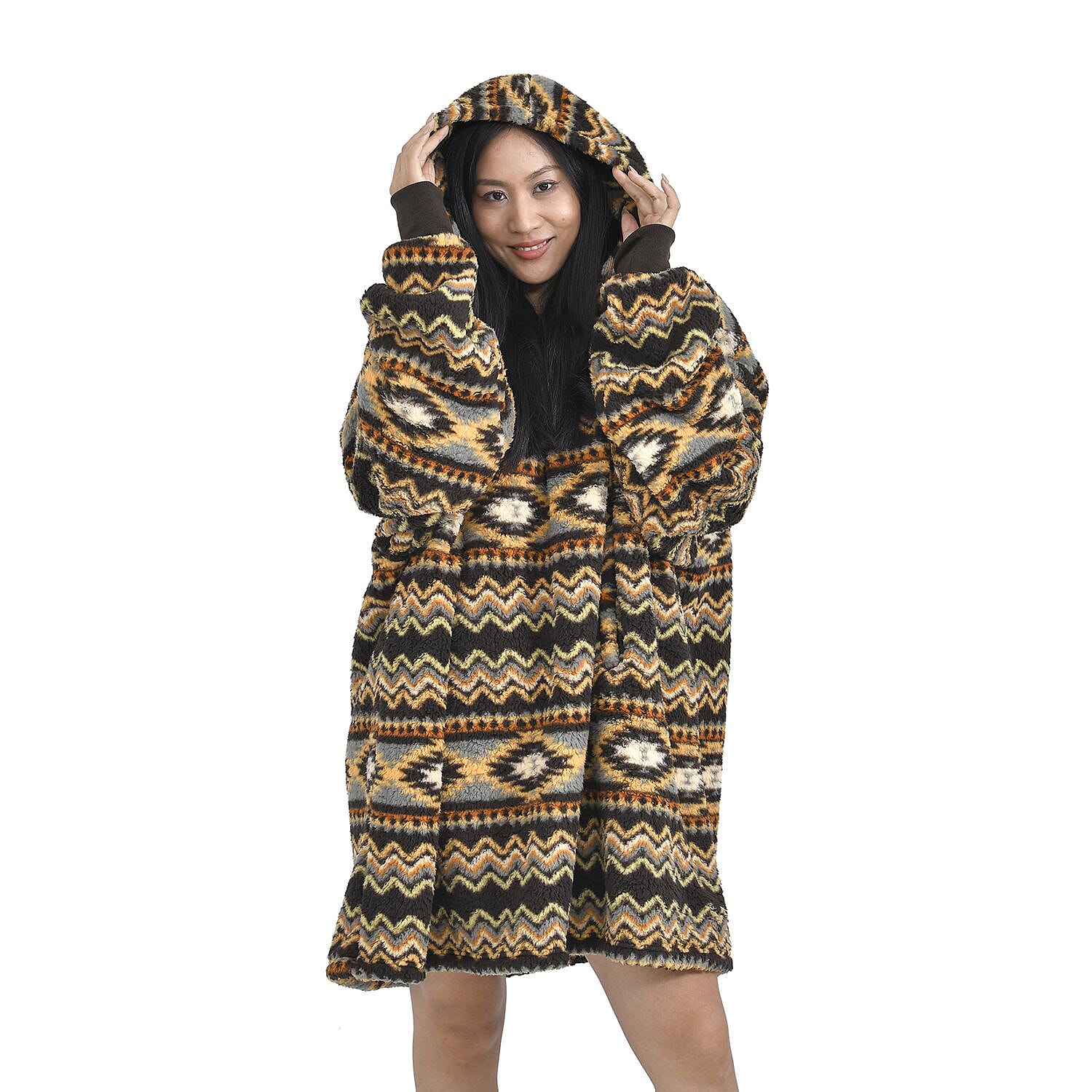 Luxurious Super Soft Sherpa Blanket Hoodie (Over Sized - 194x98Cm) - Brown