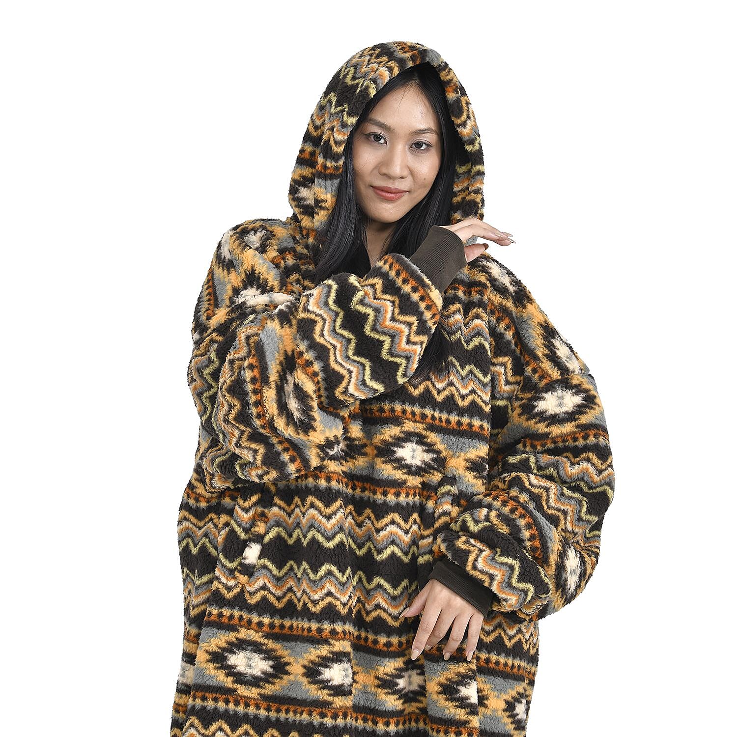Luxurious Super Soft Sherpa Blanket Hoodie (Over Sized - 194x98Cm) - Brown
