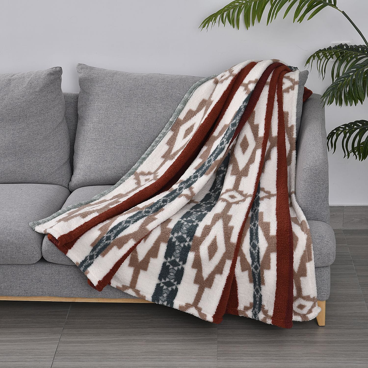  Polyester Tribal Blanket (Size 200x1 cm) - Red & Gray