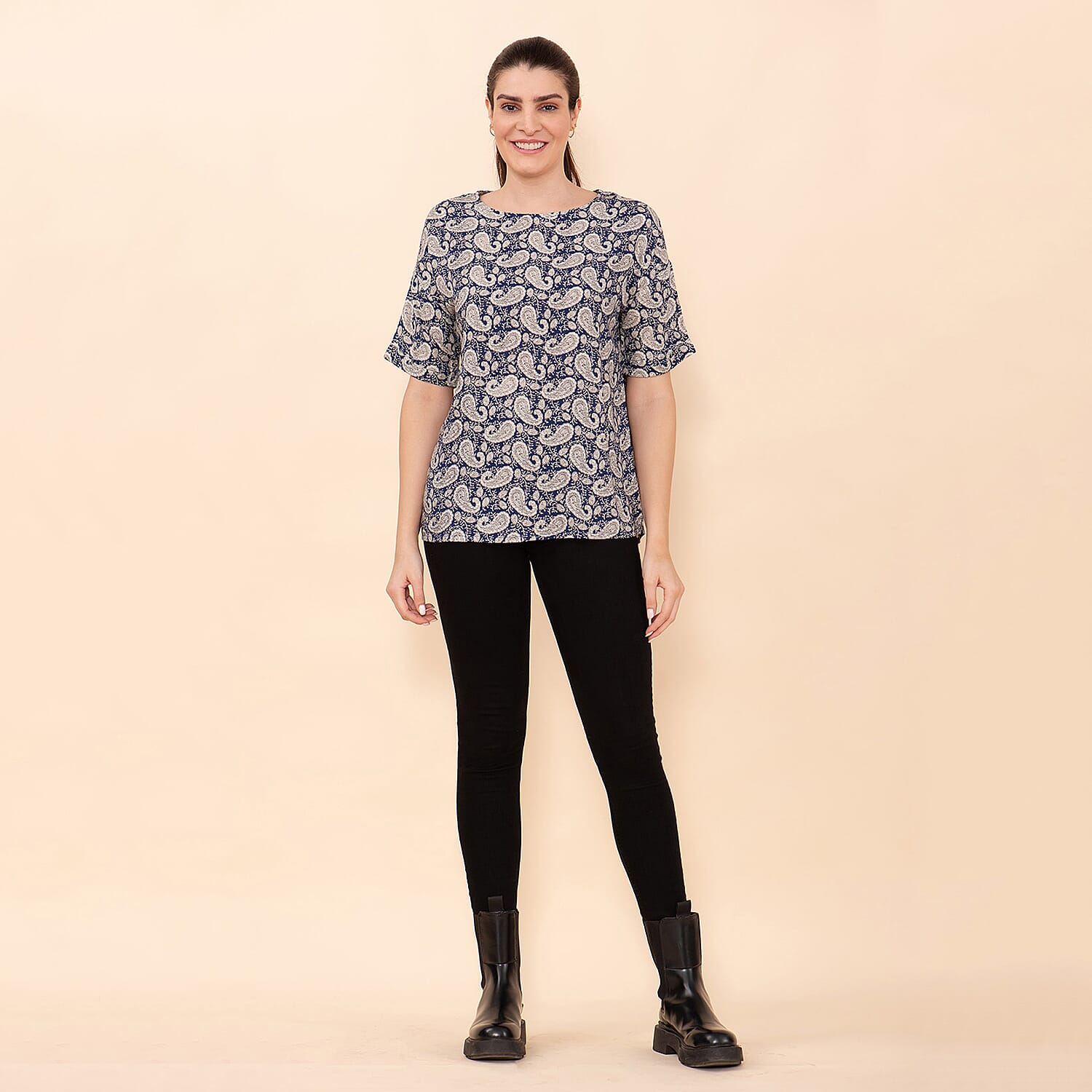 TAMSY Viscose Paisley Pattern Top - Blue
