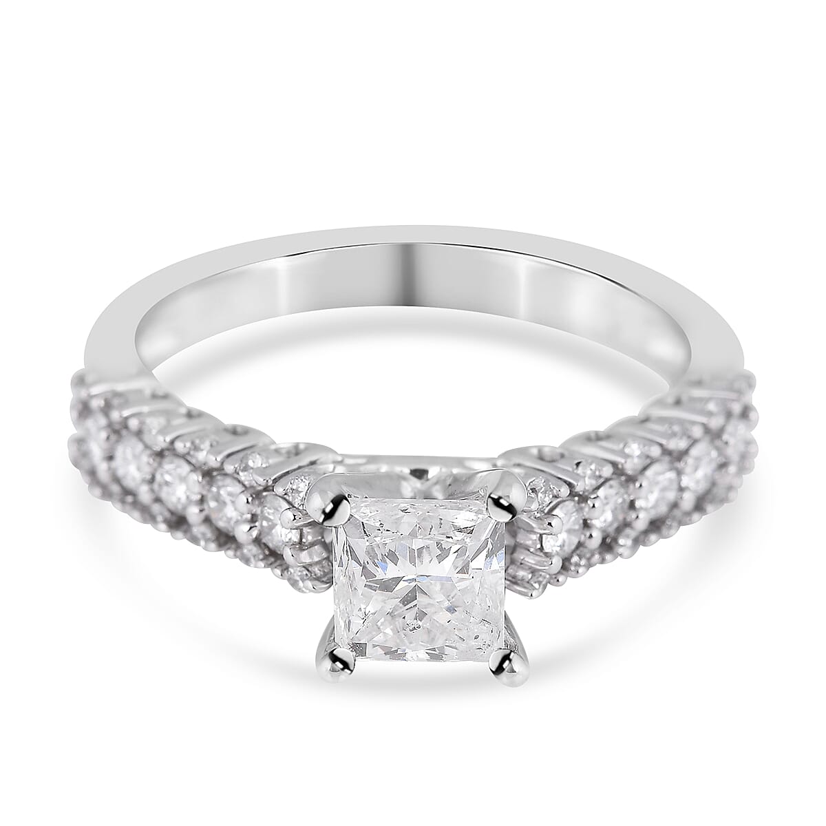 NY Close Out Deal 14K White Gold Independent Laboratory Certified Diamond (I1-G-H) Ring 1.40 Ct, Gold Wt. 3.50 Gms
