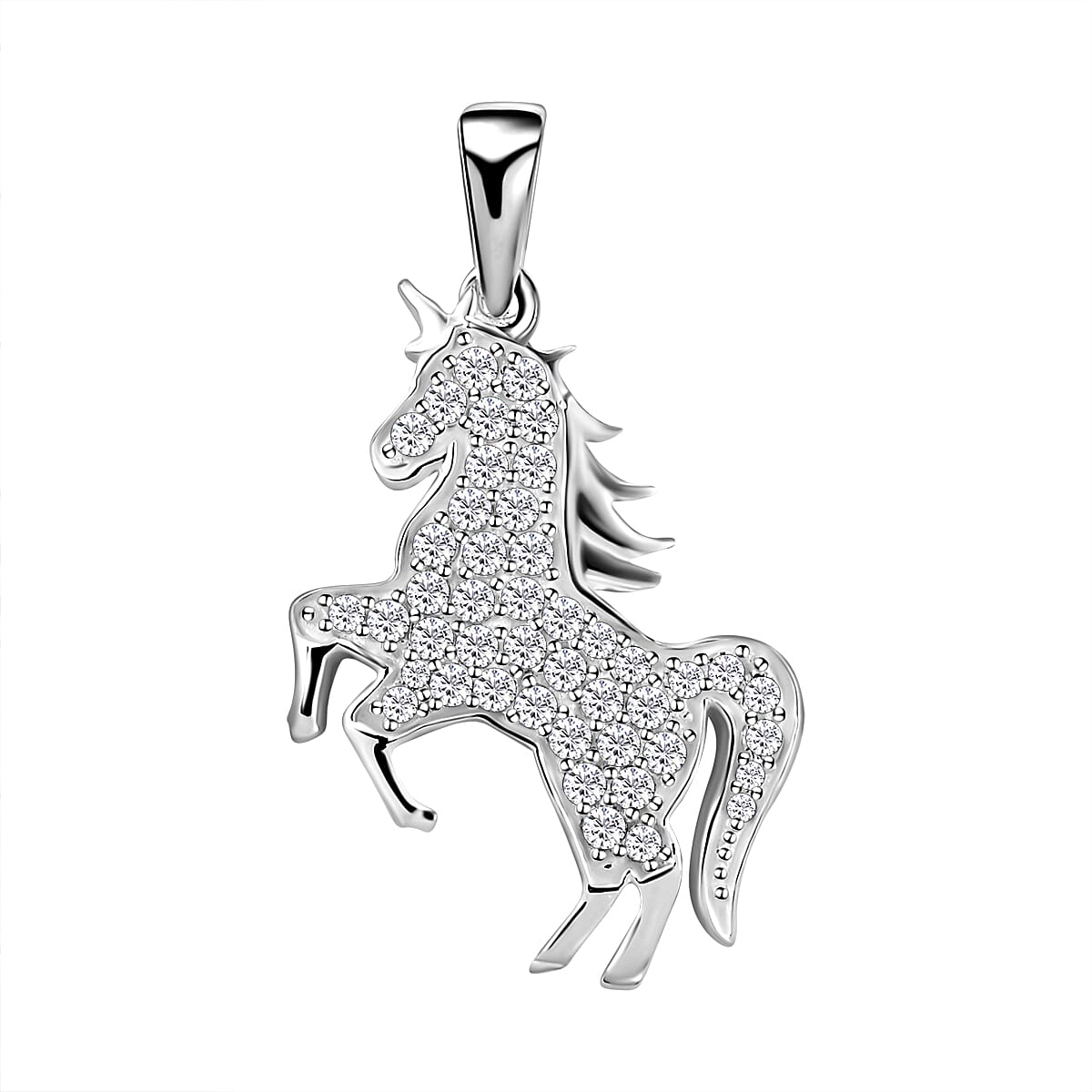 NY Close Out- Simulated Diamond Unicorn Pendant in Sterling Silver