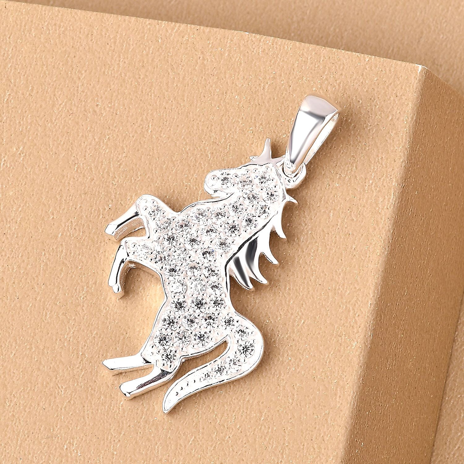 NY Close Out- Simulated Diamond Unicorn Pendant in Sterling Silver