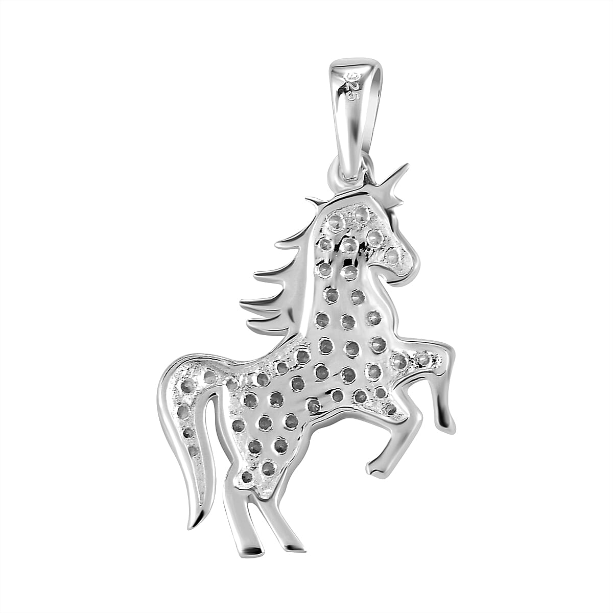 NY Close Out- Simulated Diamond Unicorn Pendant in Sterling Silver