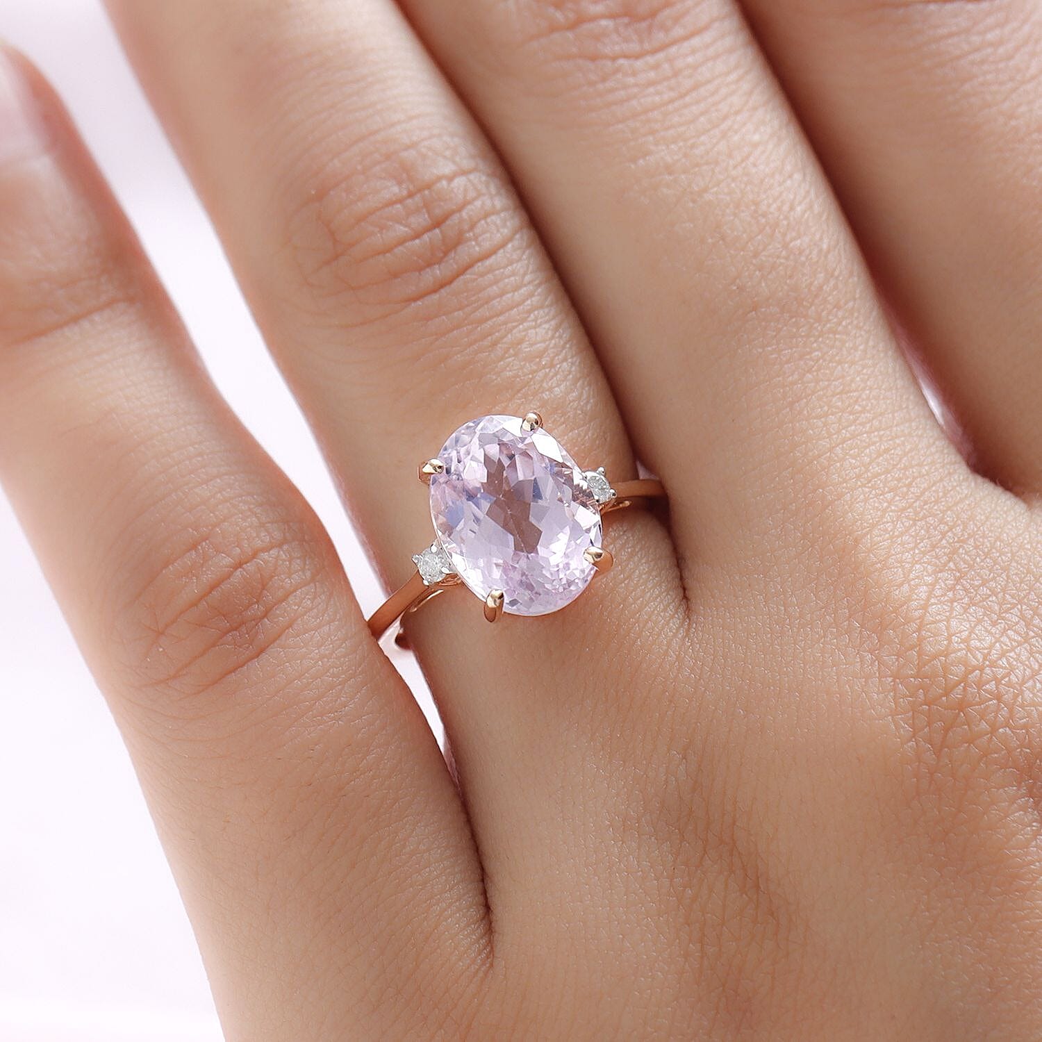 9K Rose Gold Kunzite and Diamond Ring 5.29 Ct.