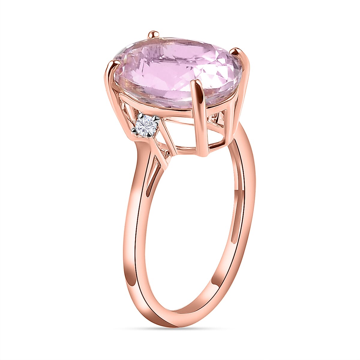 9K Rose Gold Kunzite and Diamond Ring 5.29 Ct.