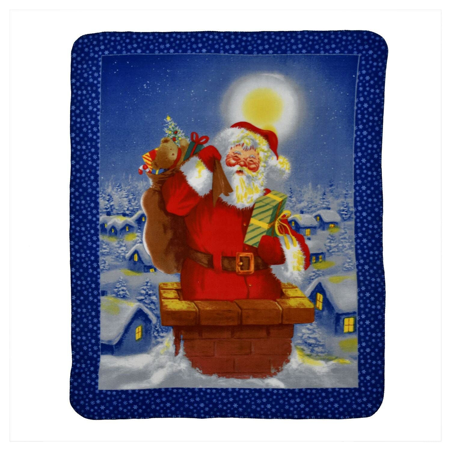 Santa Claus Pattern Christmas Blanket (Size 170x130 Cm) - Blue, Red and Multi