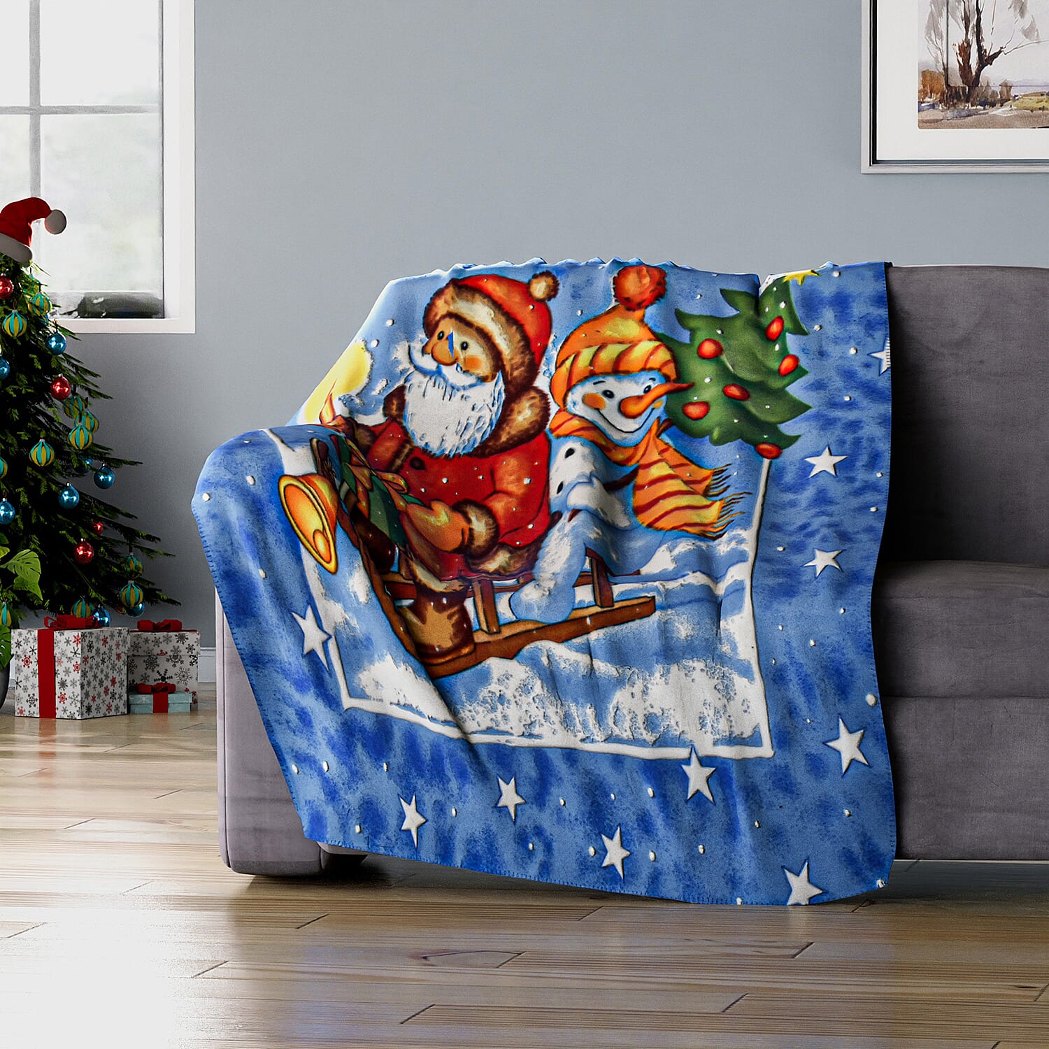 Christmas Super Soft Santa Claus and Snow Man Pattern Fleece Blanket (Size 165X130 cm) - Santa Claus