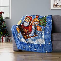 Santa Claus and Snow Man Pattern Christmas Blanket - Blue, Red and Brown