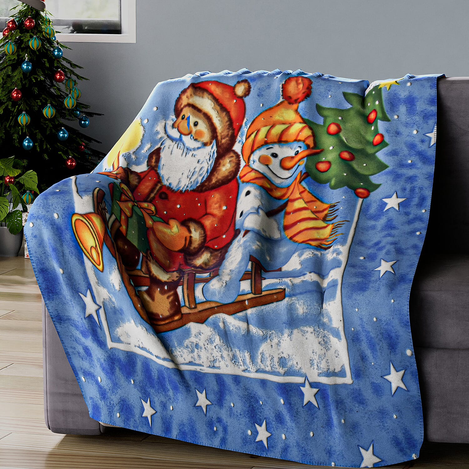 Christmas Super Soft Santa Claus and Snow Man Pattern Fleece Blanket (Size 165X130 cm) - Santa Claus