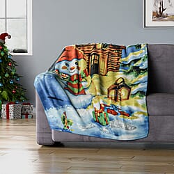 Santa Claus and Snow Man Pattern Christmas Blanket - Blue, Red and Brown